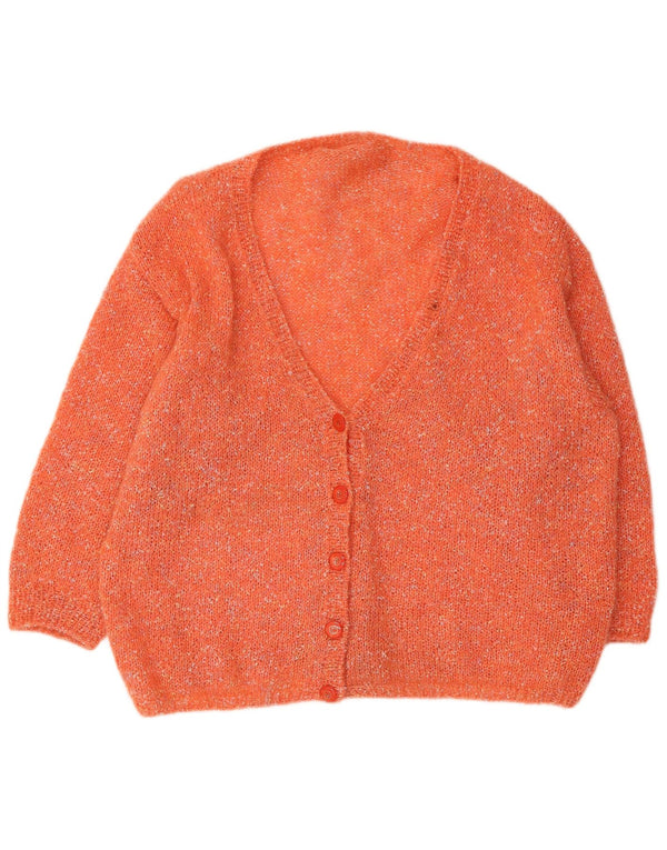 Suéter cardigã feminino vintage UK 22 3XL laranja manchado