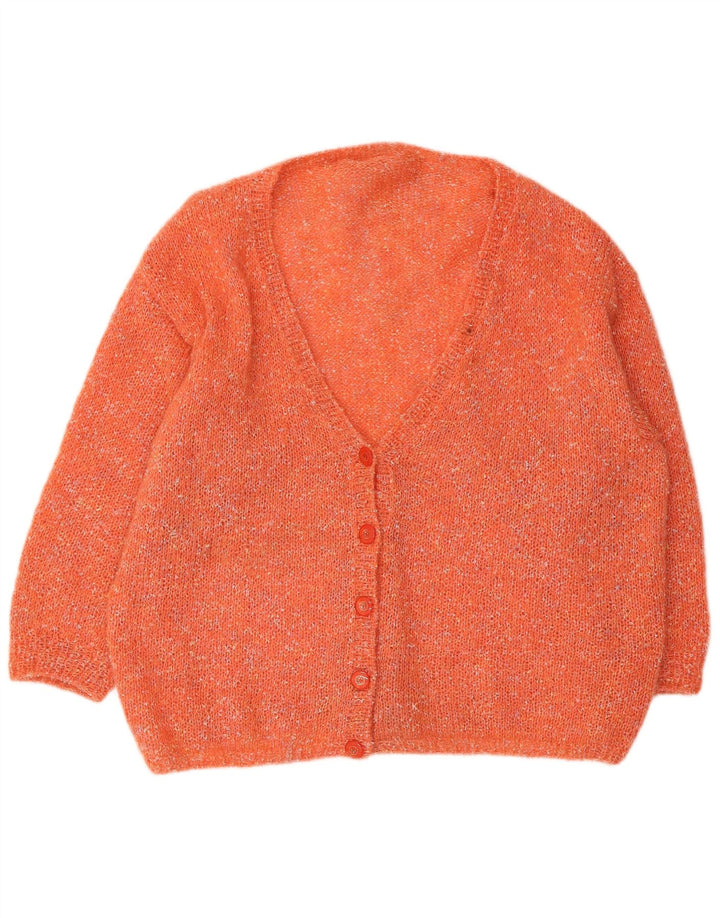 Suéter cardigã feminino vintage UK 22 3XL laranja manchado