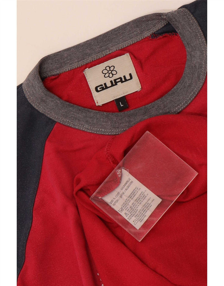 Guru Mens Gráfico Top Manga Longa Grande Colorblock Rosa