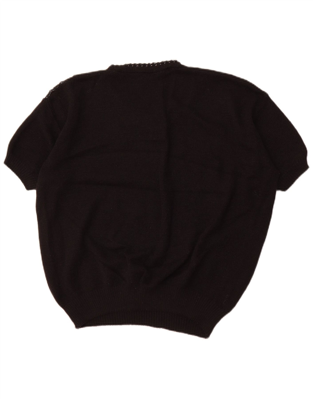 Suéter feminino VINTAGE manga curta com decote em V Reino Unido 18 XL preto listrado