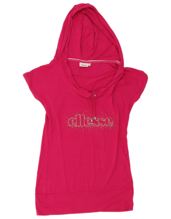 Camiseta feminina Ellesse com capuz e estampa gráfica UK 12 médio rosa viscose
