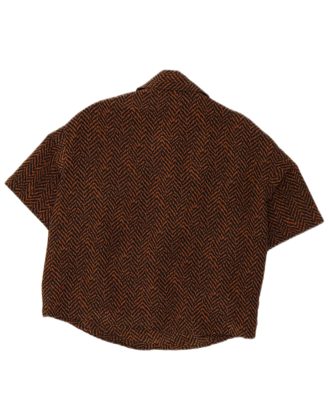 Blusa feminina vintage de manga curta, camisa uk 8 pequena espinha de peixe marrom