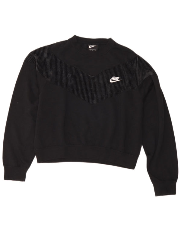 Nike Womens Crop Oversized Moletom Jumper UK 10 Pequeno Algodão Preto