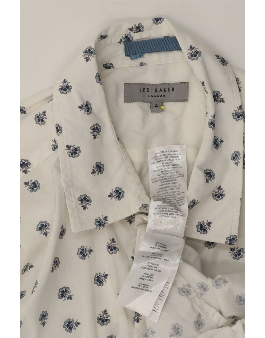 Camisa masculina Ted Baker tamanho 4 grande algodão floral branco