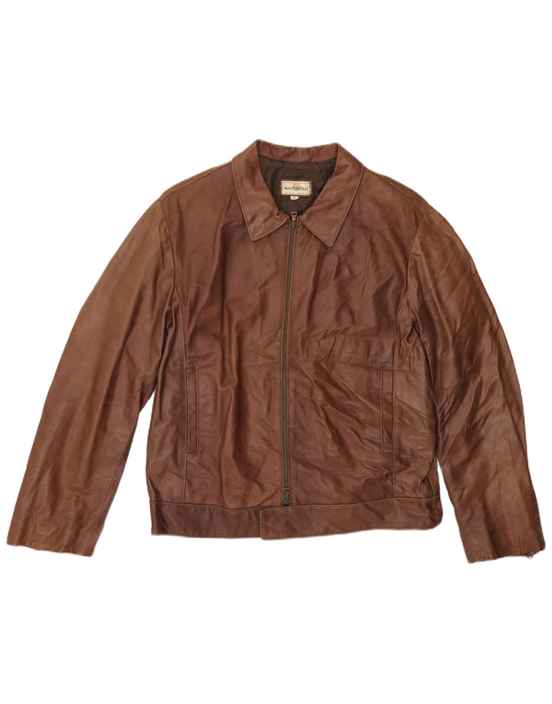 Jaqueta masculina de couro bomber MASTERPELLE Reino Unido 40 grande couro marrom