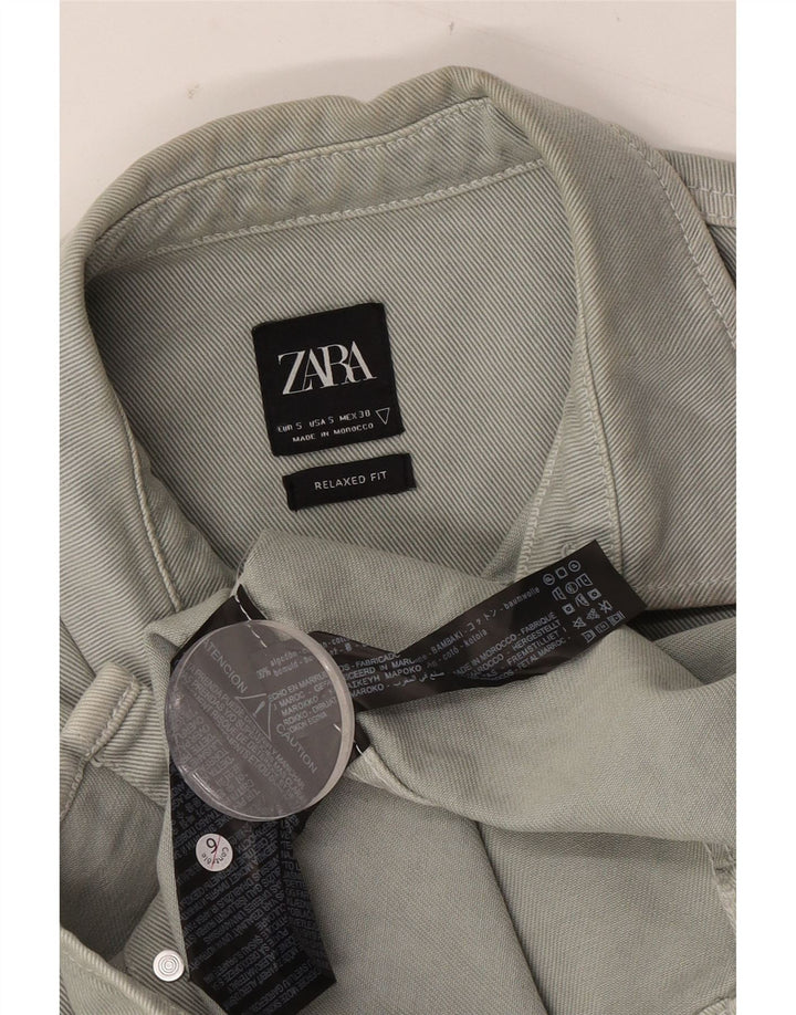 Camisa jeans masculina ZARA com ajuste relaxado pequeno algodão cáqui