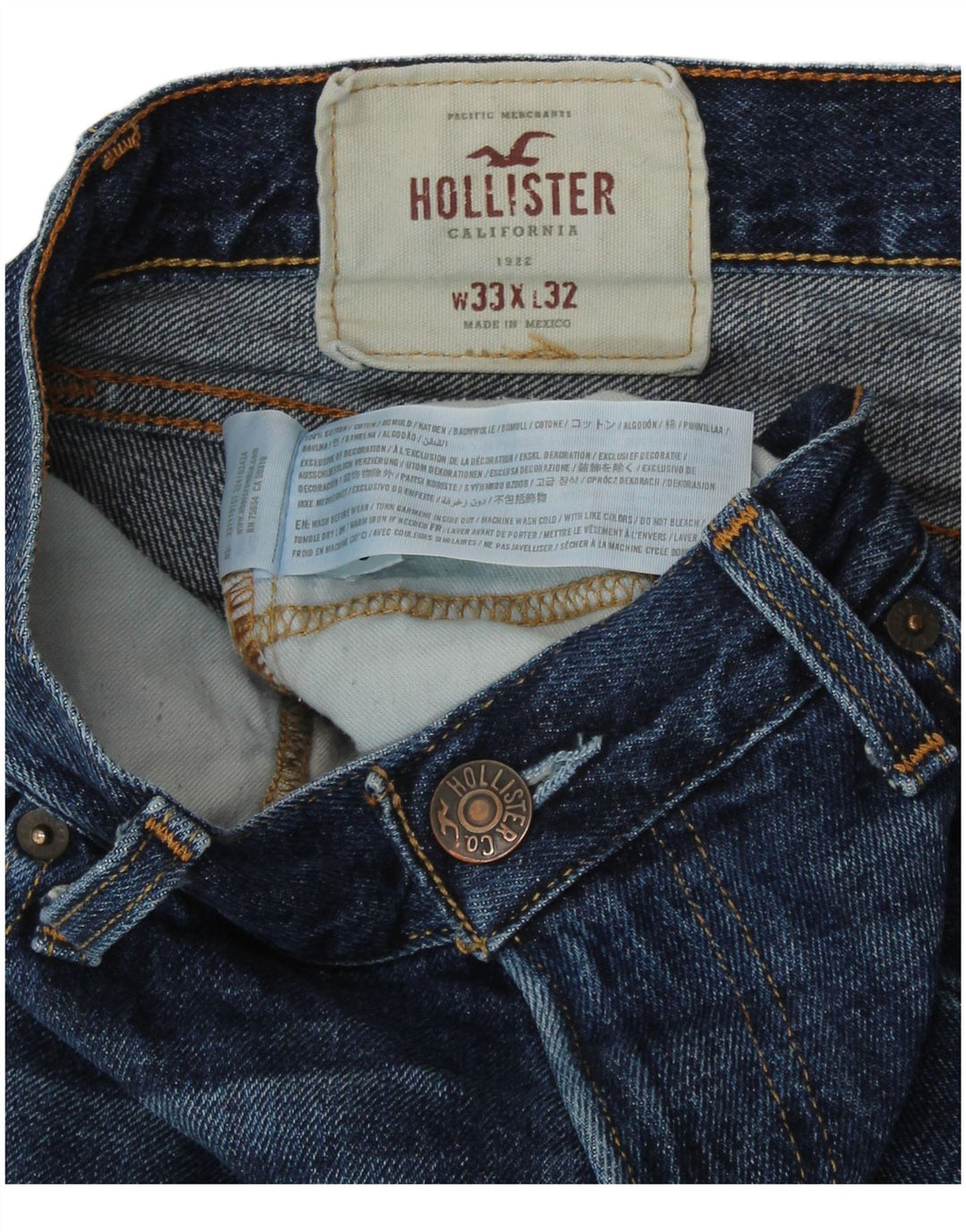 HOLLISTER Mens Jeans Slim W33 L32 Azul Algodão