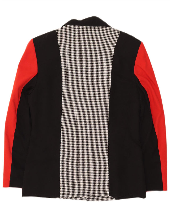 Jaqueta blazer feminina vintage com 2 botões Reino Unido 8 pequeno colorblock multicolorido