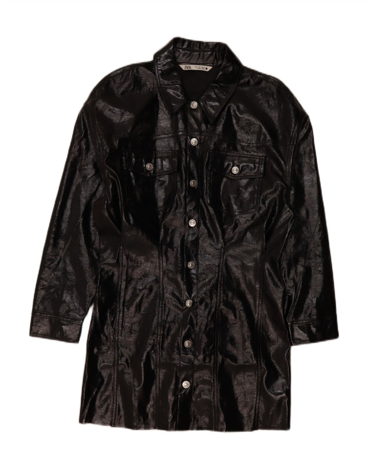 Sobretudo feminino Zara UK 16 grande poliéster preto