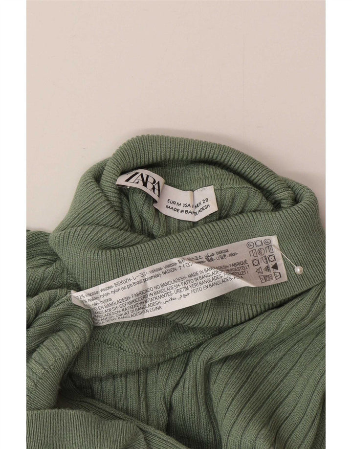 Suéter feminino Zara com gola redonda e viscose verde médio Reino Unido 12
