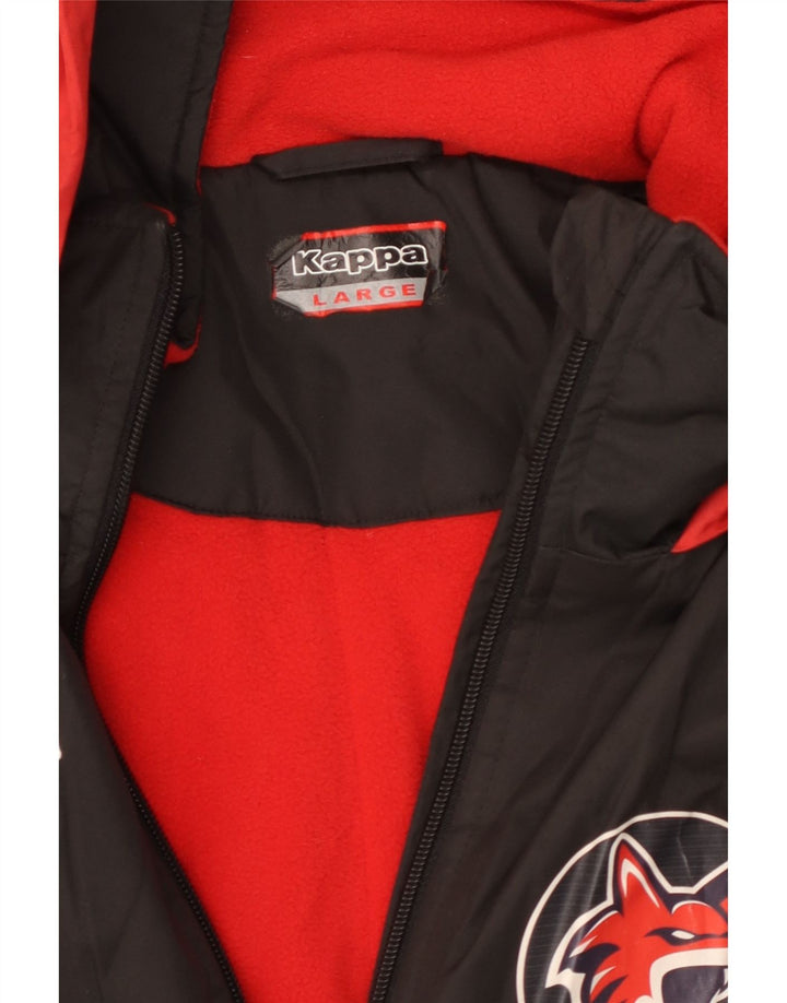 Jaqueta corta-vento masculina Kappa com capuz gráfico UK 40 grande poliéster preto