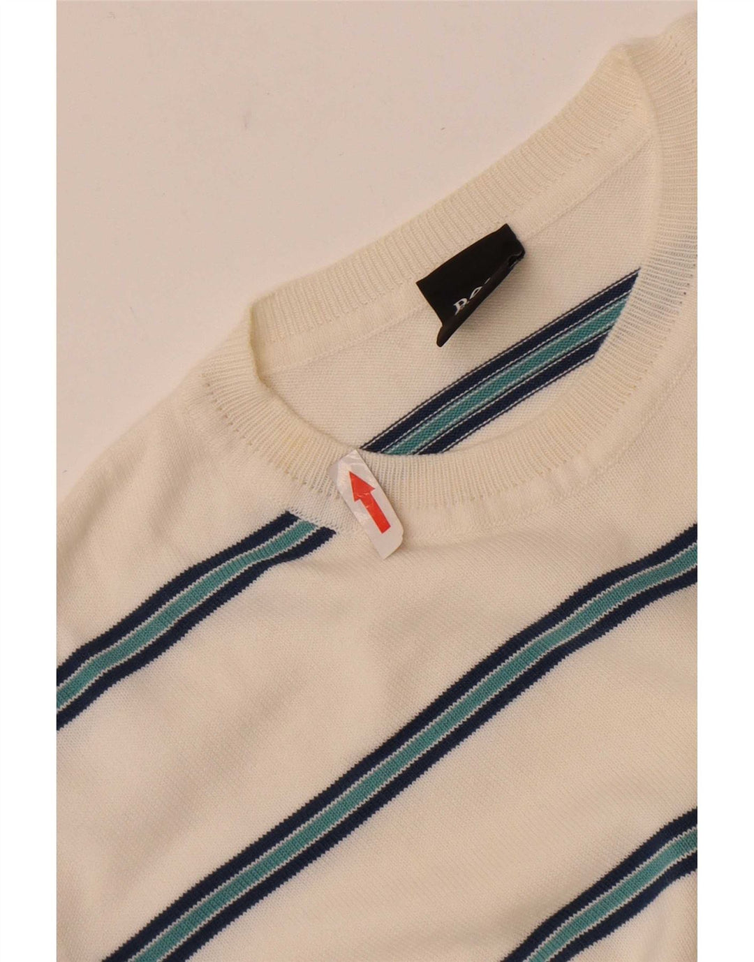 Suéter masculino Hugo Boss com gola redonda, algodão listrado branco médio