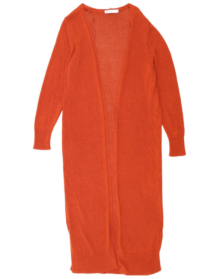 Suéter cardigã aberto com palangre feminino Zara Reino Unido 14 viscose marrom médio