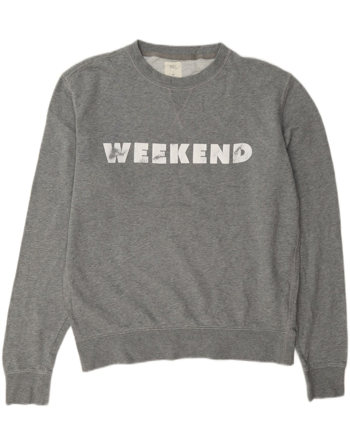 Suéter feminino Marks & Spencer com gráfico de fim de semana Reino Unido 14 cinza médio