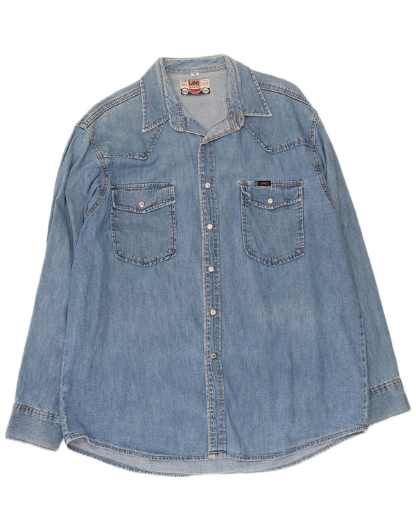 Camisa jeans masculina Lee grande algodão azul