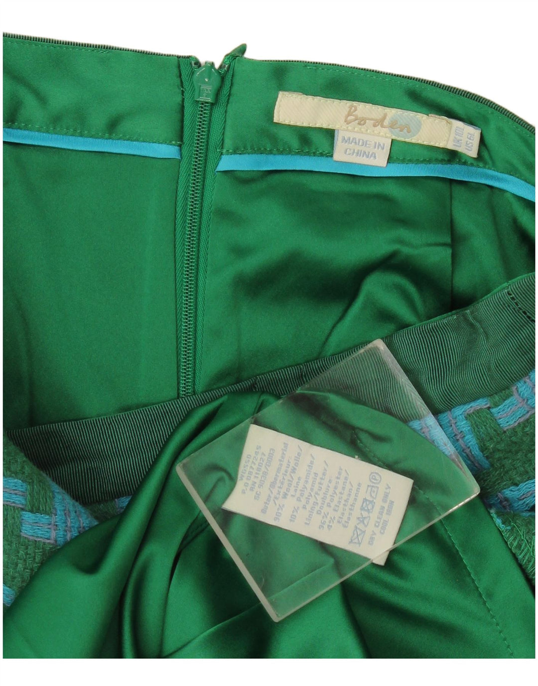 Saia lápis feminina Boden UK 10 pequena W30 verde houndstooth lã