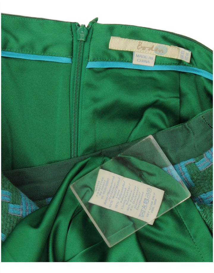 Saia lápis feminina Boden UK 10 pequena W30 verde houndstooth lã