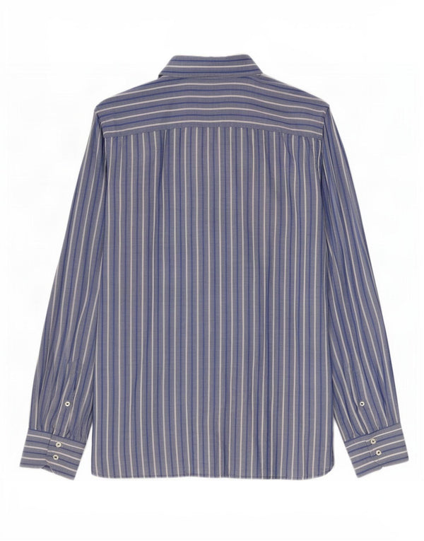Camisa masculina Tommy Hilfiger grande listrada azul de algodão