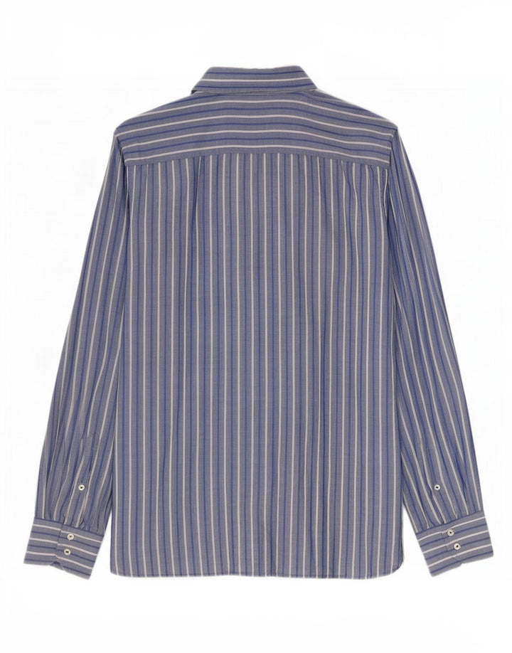 Camisa masculina Tommy Hilfiger grande listrada azul de algodão