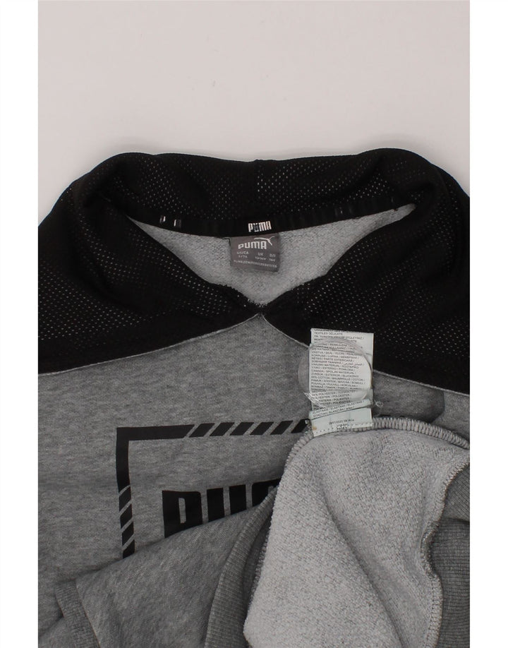 PUMA Boys Graphic Hoodie Jumper 13-14 Years Grey Cotton Vintage Puma and Second-Hand Puma from Messina Hembry 