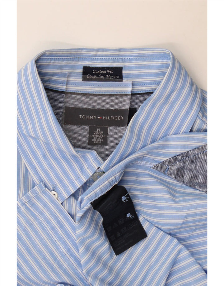 Camisa masculina Tommy Hilfiger Custom Fit de algodão listrado azul médio