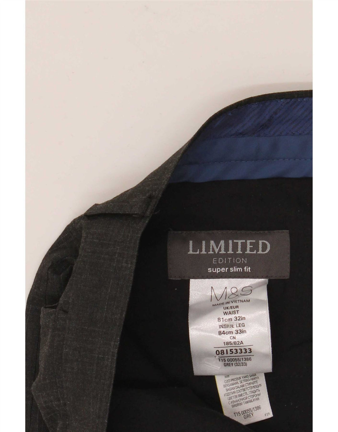 Calça masculina Marks & Spencer Super Slim Fit W32 L33 cinza xadrez