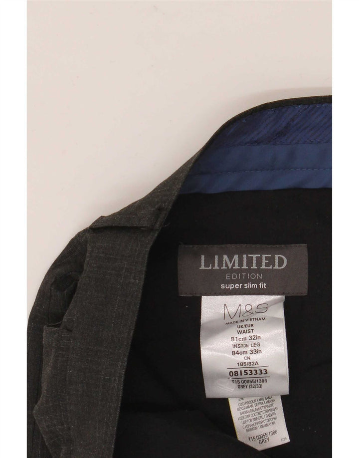 Calça masculina Marks & Spencer Super Slim Fit W32 L33 cinza xadrez