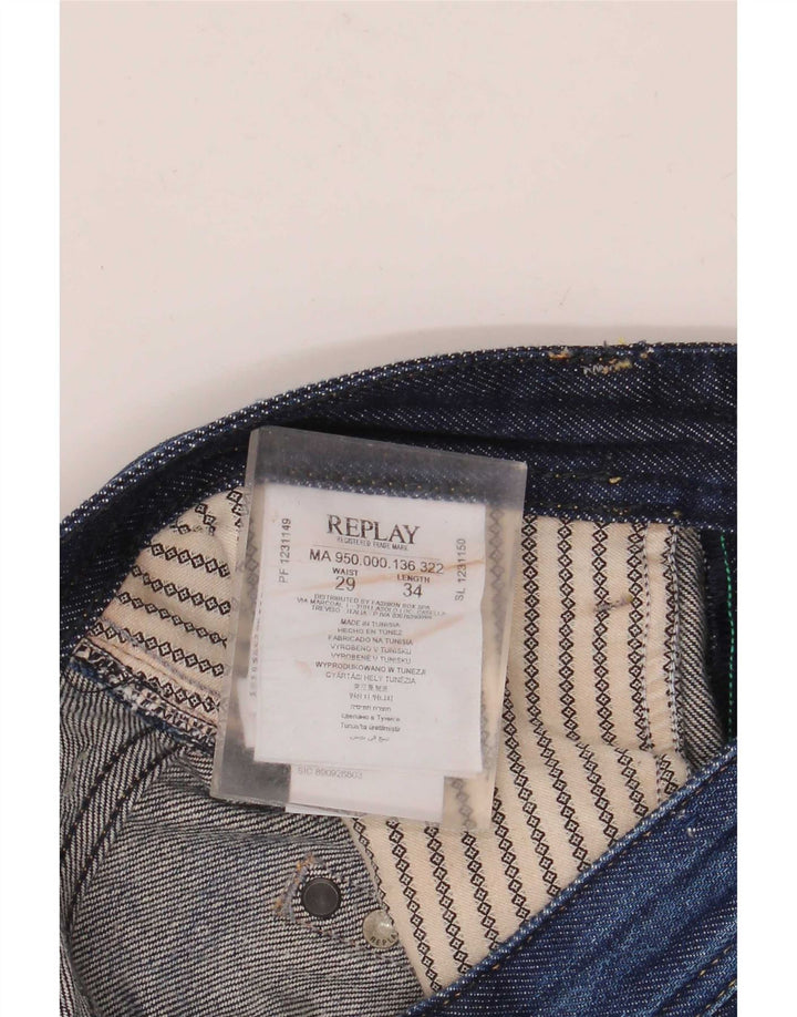 Replay Mens Rob Straight Jeans W29 L30 Azul Algodão