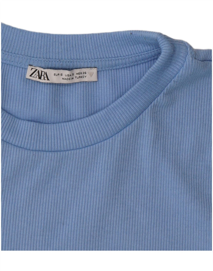 Camiseta Zara Feminina Crop Top UK 10 Pequeno Azul