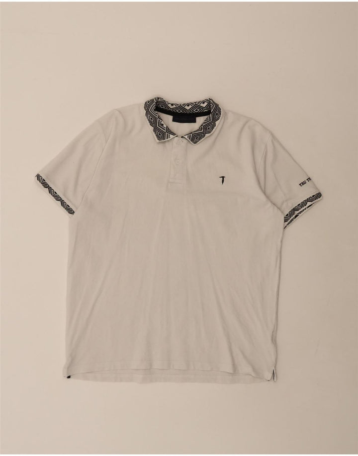 Camisa polo masculina TRUSSARDI XL algodão geométrico branco