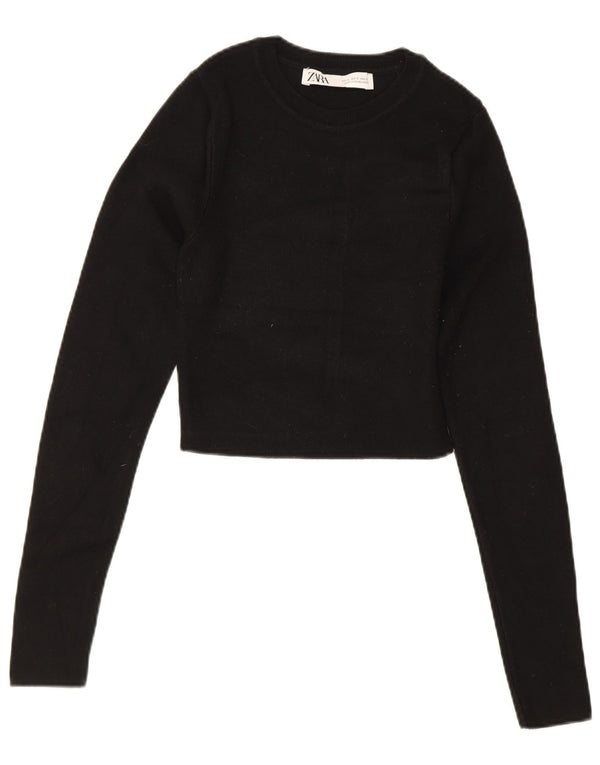 Zara Womens Crop Top Manga Longa Reino Unido 8 Pequena Viscose Preta
