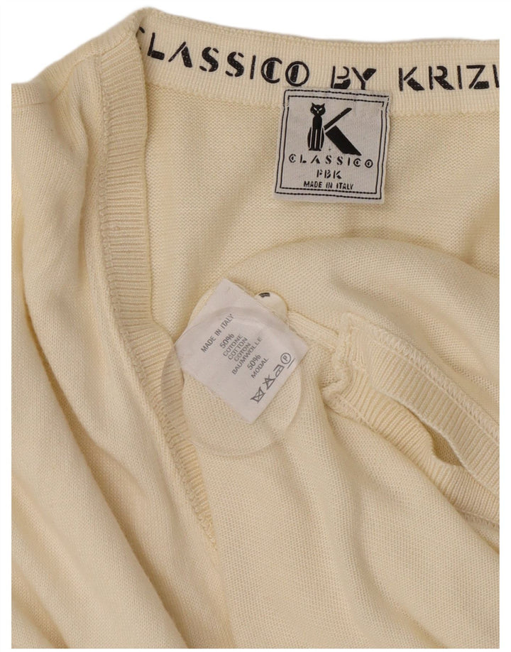 Suéter cardigã feminino grande Krizia UK 18 XL algodão branco