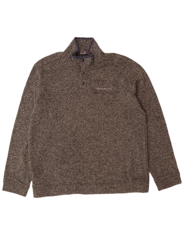 EDDIE BAUER Suéter masculino com gola redonda e poliéster manchado cinza XL