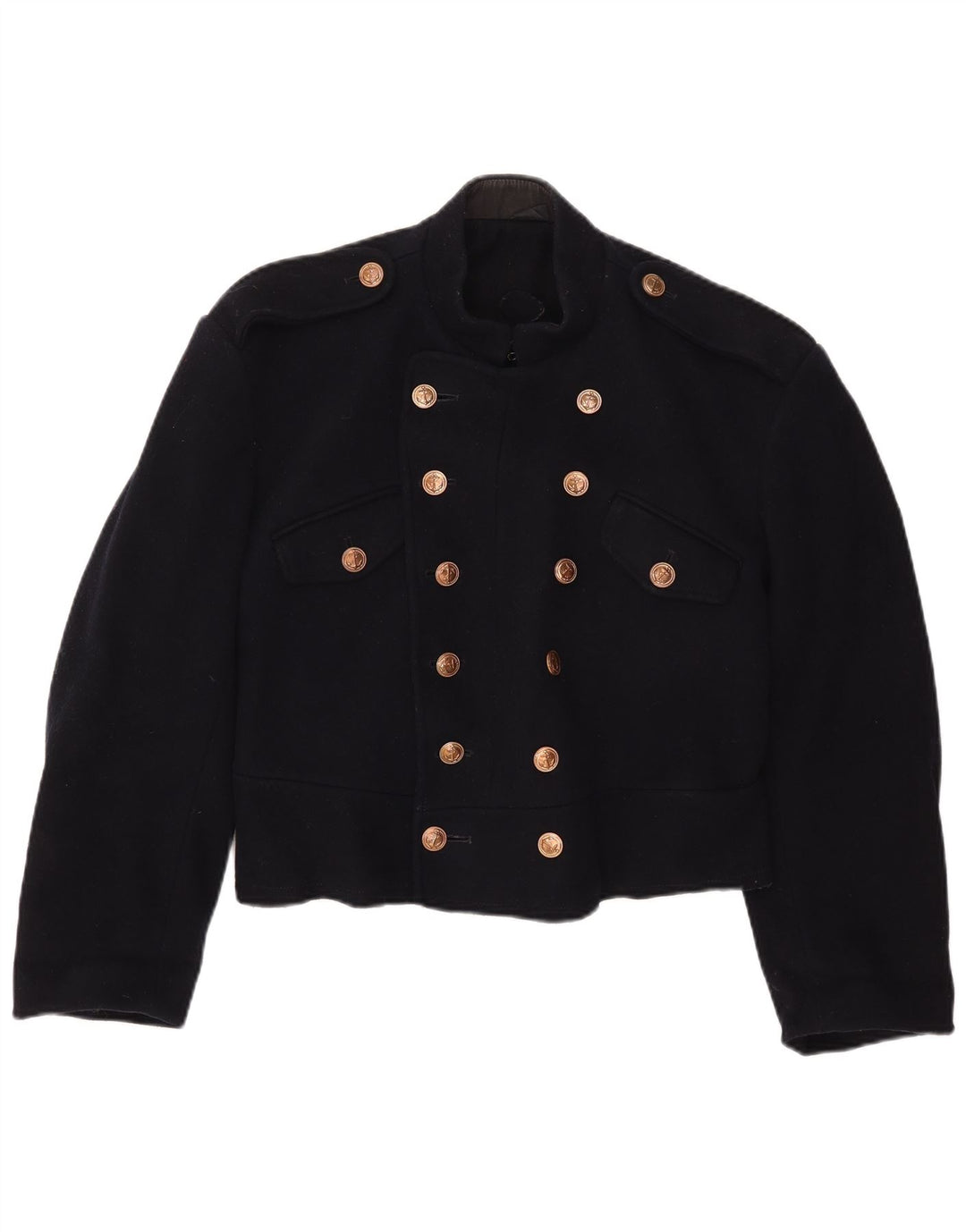 Jaqueta Bolero Militar Vintage Feminina UK 12 Azul Marinho Médio