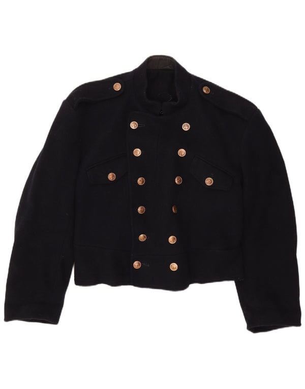 Jaqueta Bolero Militar Vintage Feminina UK 12 Azul Marinho Médio