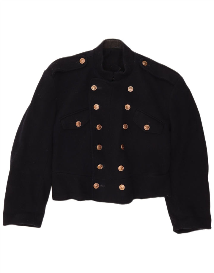 Jaqueta Bolero Militar Vintage Feminina UK 12 Azul Marinho Médio