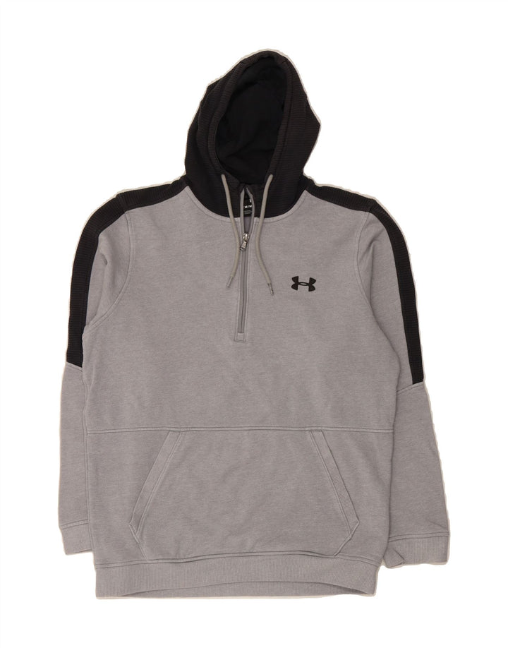 UNDER ARMOUR Mens Zip Neck Hoodie Jumper Medium Grey Colourblock Cotton Vintage Under Armour and Second-Hand Under Armour from Messina Hembry 