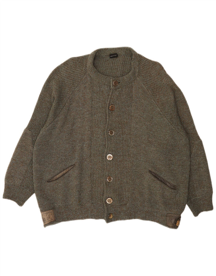 Suéter cardigã masculino vintage 2XL cáqui