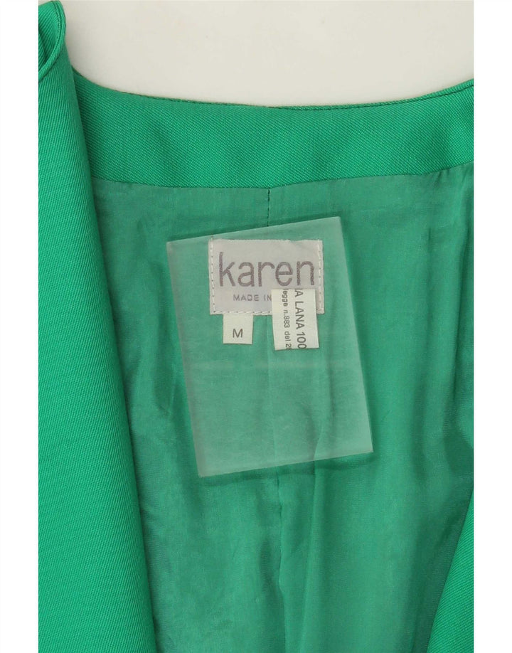 Jaqueta blazer feminina vintage manga 3/4 Reino Unido 14 lã verde média