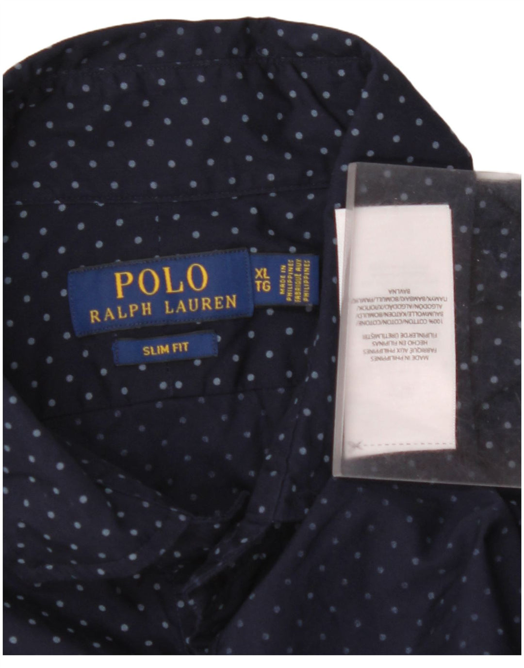 POLO RALPH LAUREN Camisa masculina Slim Fit XL Azul marinho algodão manchado