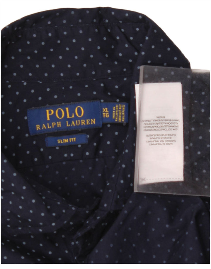 POLO RALPH LAUREN Camisa masculina Slim Fit XL Azul marinho algodão manchado