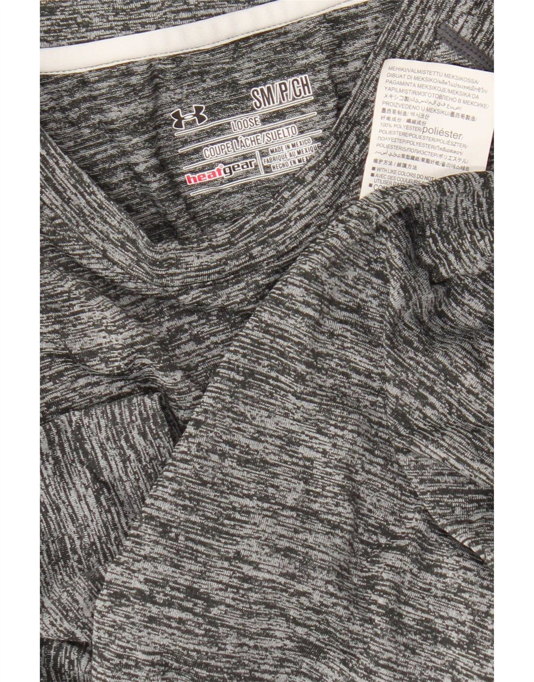 Camiseta masculina Under Armour Heat Gear Top pequeno poliéster manchado cinza