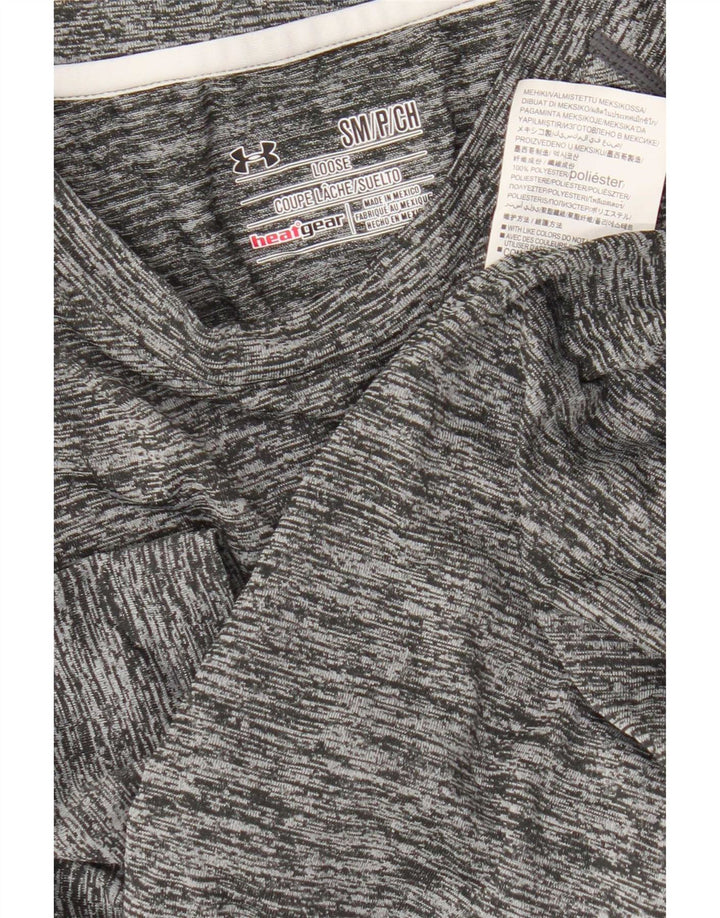 Camiseta masculina Under Armour Heat Gear Top pequeno poliéster manchado cinza