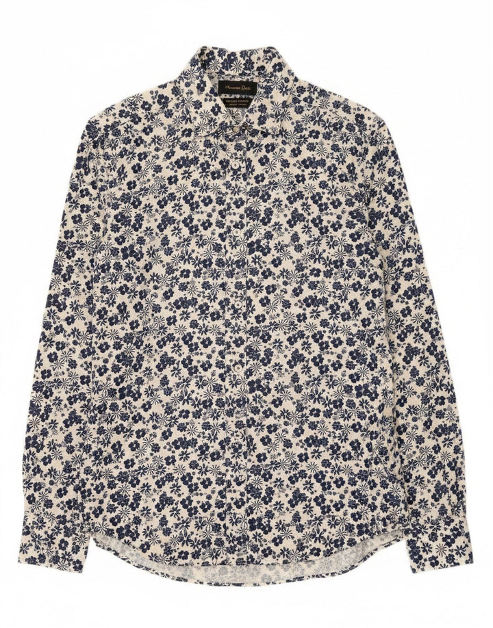 Camisa masculina MASSIMO DUTTI pequena azul floral algodão