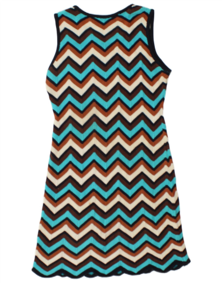 Vestido de malha feminino vintage Reino Unido 12 médio multicolorido Chevron