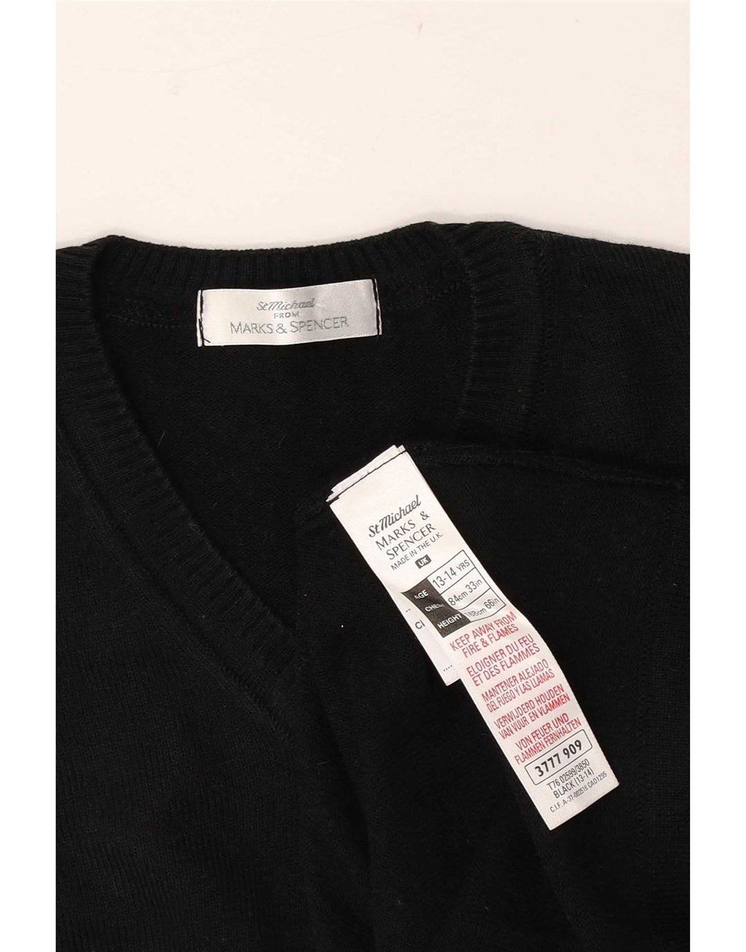 Suéter Marks & Spencer Boys com decote em V 13-14 anos preto acrílico
