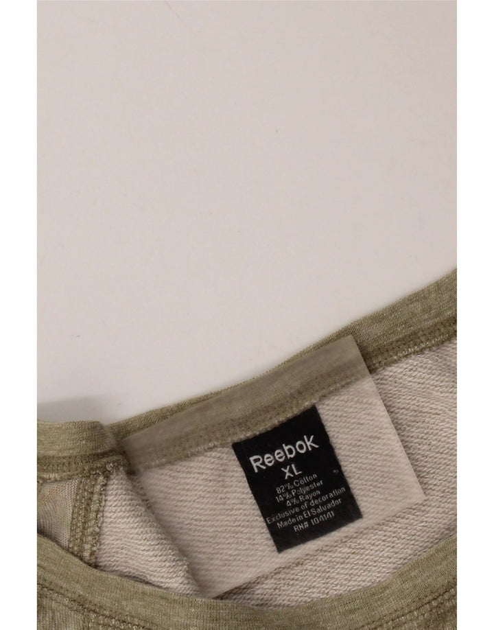 Reebok feminino oversized moletom jumper UK 18 XL caqui manchado algodão