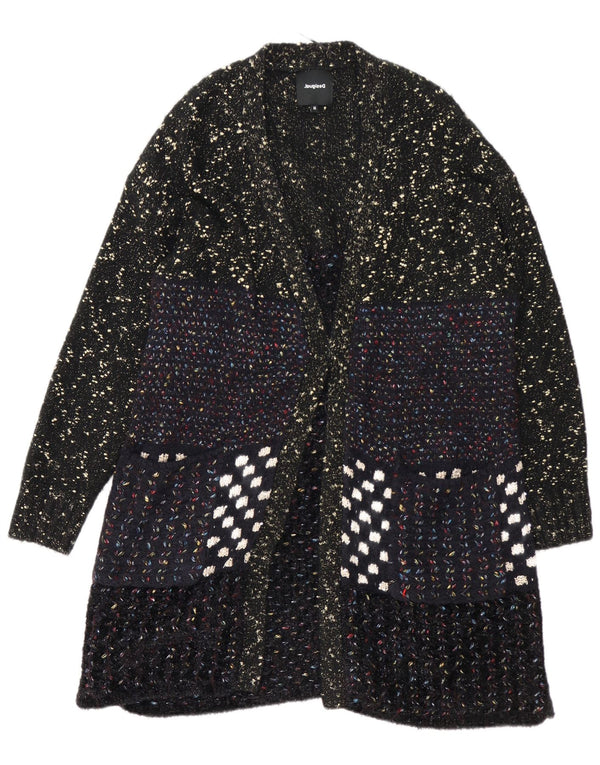 Suéter cardigã feminino Desigual Longline Reino Unido 14 médio preto manchado
