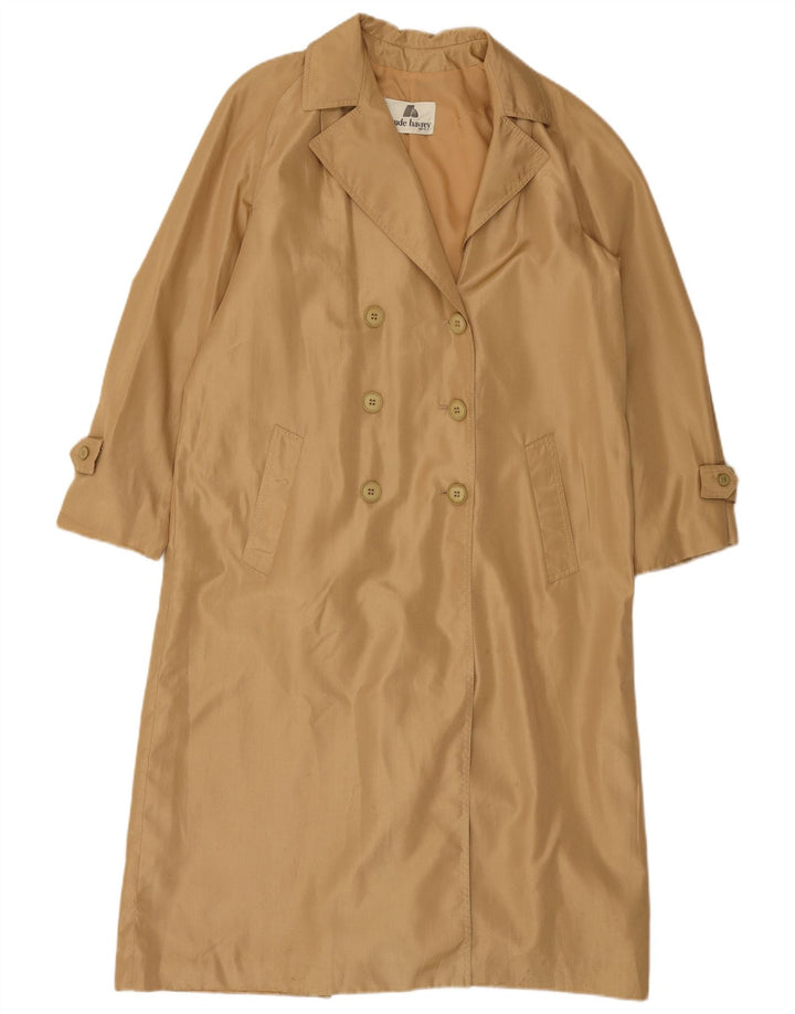 Trench coat feminino Claude Havrey com peito duplo Reino Unido 14 médio bege