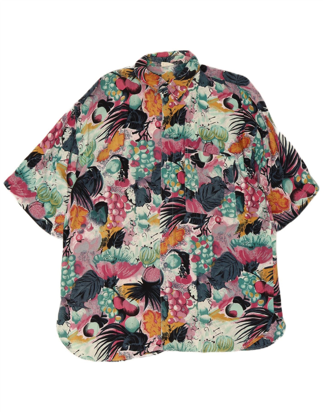 Camisa masculina vintage manga curta média floral multicolorida
